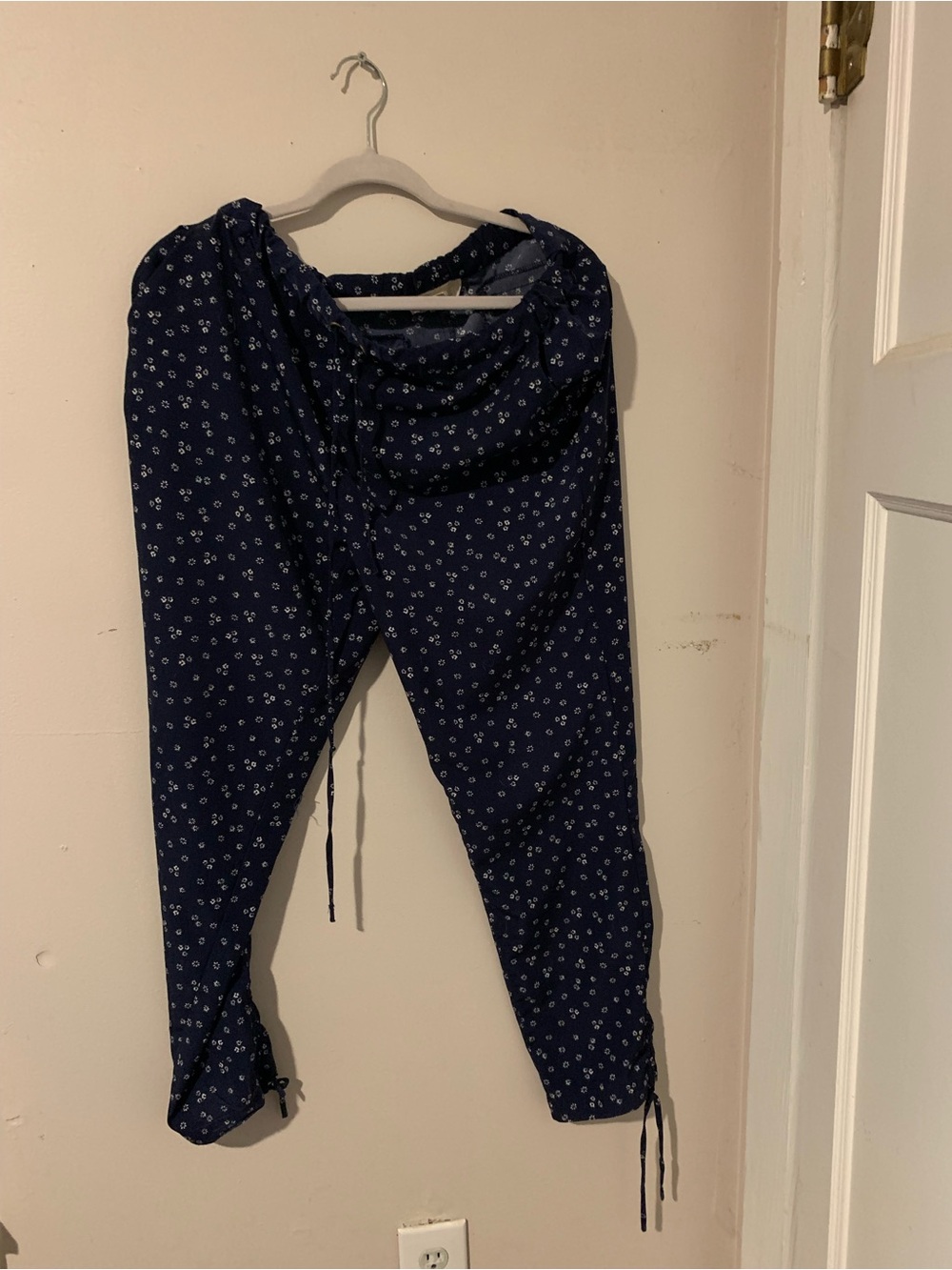 Michael Kors Navy Blue Floral Print Drawstring Pants